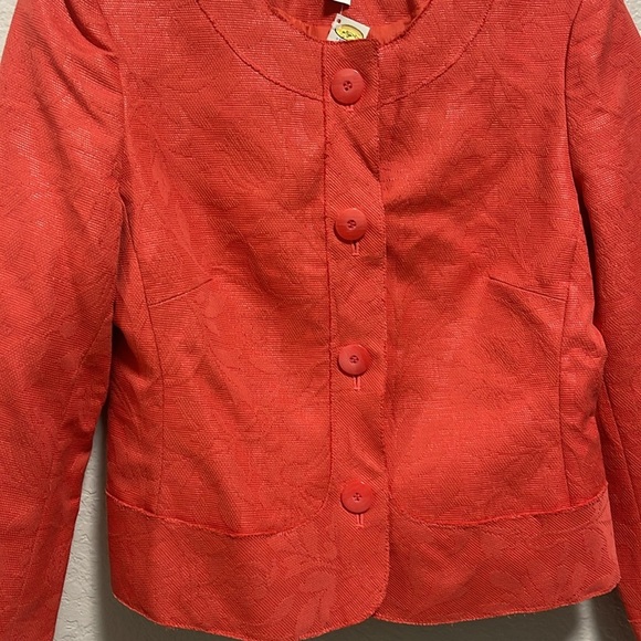 Talbots Button Down Jacket Blazer Brocade Coral Size 10 with Floral Embroidery - Picture 9 of 9